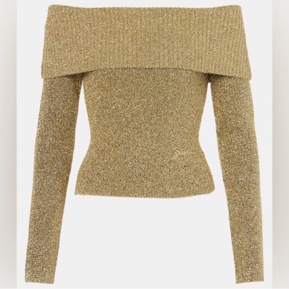 NWT - Ganni Sparkle Doubleface Off Shoulder Blouse in Gold